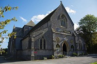 This is the front entrance to the little theatre in Torquay. It is a church building.