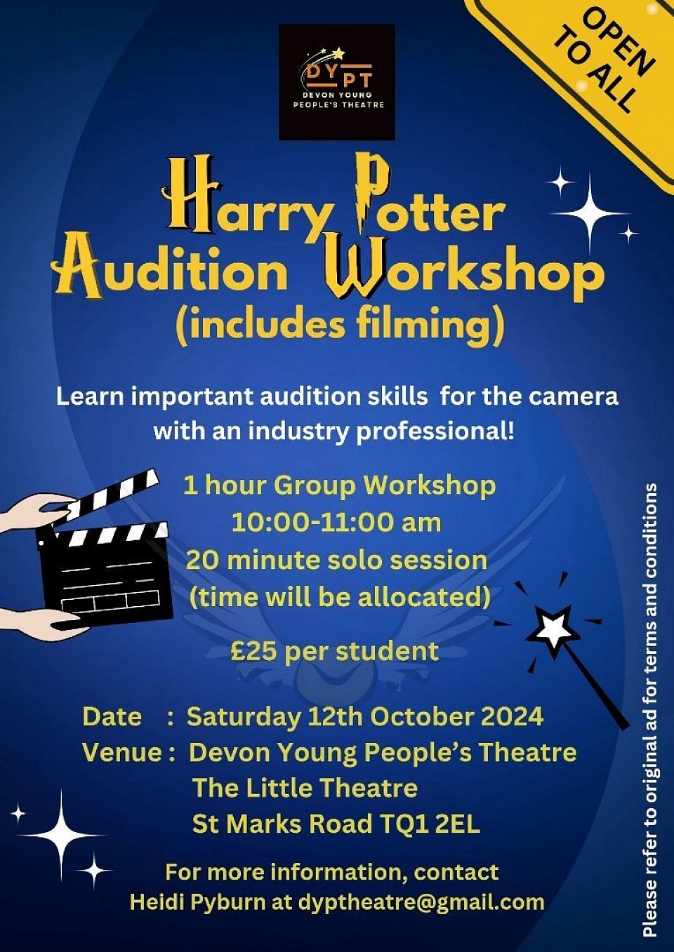 Poster for harry potter audition workshop
